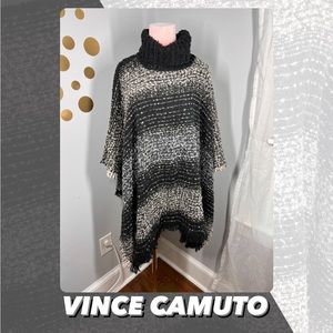 Vince Camuto Black & Gray Turtleneck Knit Poncho